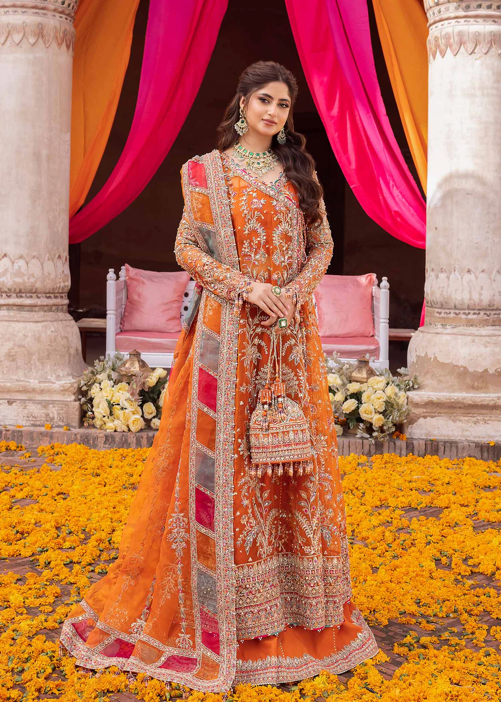 Kanwal Malik – MINA Organza Angrakha 3 Piece Dress 20449 – Orange - view 1